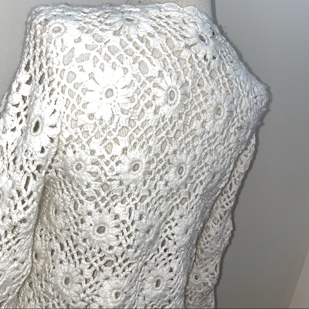 EXPRESS Handknit Open Knit Cream Ivory  granny chic Crochet Wool  Sweater Small - Picture 4 of 13